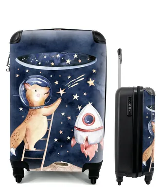 Produktbild von MuchoWow® Koffer Handgepäck Trolley Rollkoffer Kleine Reisekoffer mit 4 Rollen - Weltraum - Rakete - Fuchs - Jungen - Mädchen - Kind - Cabin Size < 55x40x23 cm & 55x40x20 cm - Kinderkoffer - Kabinenkoffer - Boardgepäck - Reise-Box - Reisekoffer - Reisegepäck - Koffer mit Bild - Trolley für Kinder
