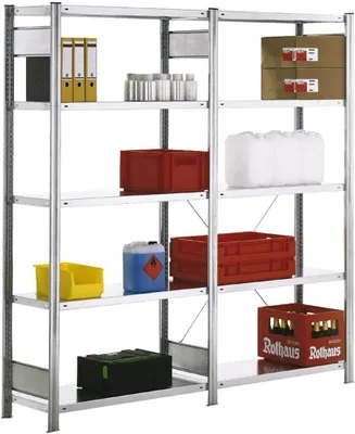 Produktbild von Fachbodenregal FALKE | Light-Duty | Grundregal | HxBxT 250x88x50cm | 6 Ebenen | Fachlast 150kg | Einseitig nutzbar | Verzinkt