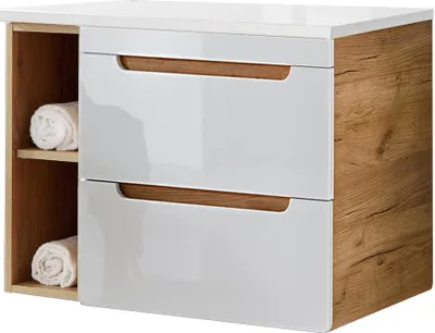Produktbild von Waschtischunterschrank 81 cm mit 2 Auszügen LUTON-56 in Hochglanz weiß B/H/T ca. 81/61,5/46 cm