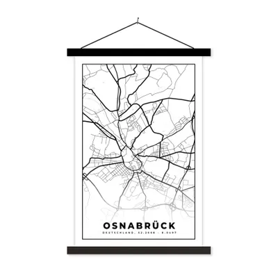 Produktbild von MuchoWow® Textilposter Stadtplan - Osnabrück - Karte 60x90 cm mit schwarzem Rahmen - Poster Wohnzimmer