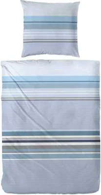 Produktbild von Hahn Satin Bettwäsche Blau Weiß Gestreift 100% Baumwolle Reißverschluss Bettbezug Kissenbezug Bettgarnitur Bettwäsche-Set Bettzeug 200x200 cm