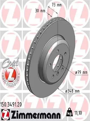 Produktbild von 2x ZIMMERMANN 150.3491.20 Bremsscheibe Vorderachse