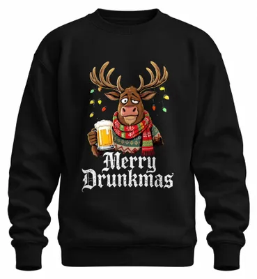 Immagine prodotto di Merry Drunkmas Reindeer Beer Mug Christmas Funny Gift Scarf Unisex Sweatshirt Pullover, Nero, L