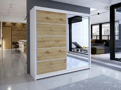 Obrázek produktu pro Vysoká šatní skříň 180 cm se zrcadlem VILMA 3 - dub artisan / bílá
