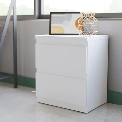 Produktbild von Forte EDMORE Kommode 40 45, moderner Nachttisch mit 2 Schubladen, Beistelltisch, Holzwerkstoff, Weiß, 41,8 cm breit x 49,3 cm hoch x 32,2 cm tief