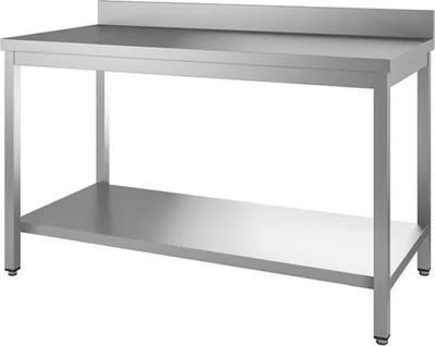 Image de Table de travail en acier inoxydable avec base et rehausse, 1600 (L) x 600 (P) x 880 (H) mm.