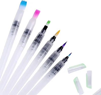 Produktbild von 6 Stück Wasserpinsel Stifte, Aquarellpinsel mit Befüllbarer Wassertank, Wasserpinsel Stifte Pinsel Set
