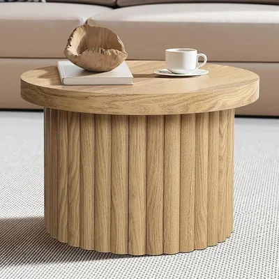 Imagen del producto de Mesa de centro redonda de 60 cm, mesa moderna para el salón, fabricada en madera