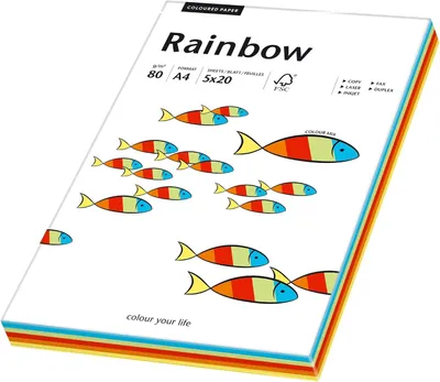 Produktbild von Papyrus 88043188 Drucker-/Kopierpapier farbig: Rainbow Intensiv-Mix 80 g/m² DIN-A4, 100 Blatt Buntpapier