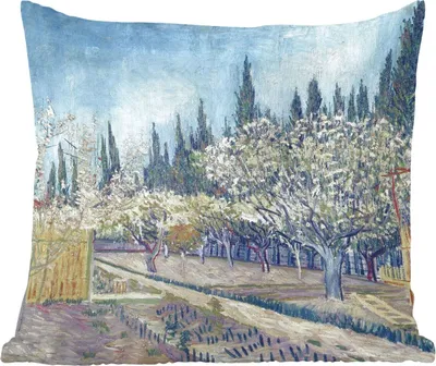 Produktbild von MuchoWow® Zierkissen Sofakissen Wohnzimmer Dekokissen 50x50 cm Obstgarten vor Zypressen - Vincent van Gogh - Komfort - Sofakissen