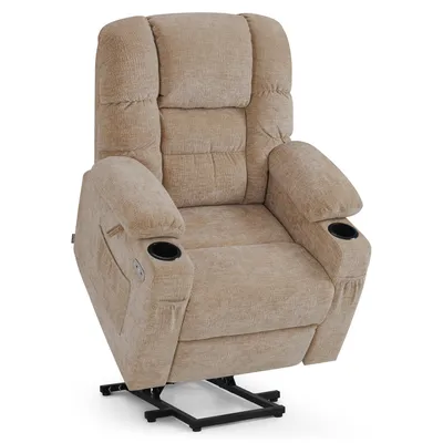 Produktbild von M MCombo Fernsehsessel mit Aufstehhilfe Elektrisch, 3 Motoren, Relaxsessel mit Liegefunktion bis 170° Verstellbare Kopfstütze 7550 (Chenille, Beige)