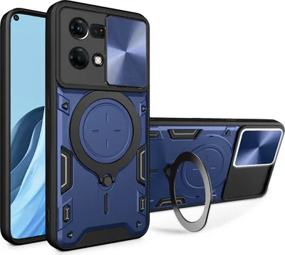 Produktbild von Handyhülle für Oppo Reno7 4G Dual-Layer Stoßfest Rüstung Hülle mit Dia Kameraschutz und Kreisförmig Ring Ständer Blau
