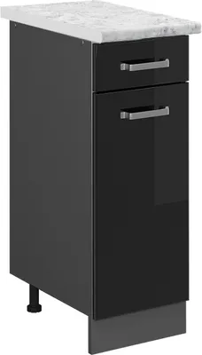 Produktbild von Küchenunterschrank Vicco R-Line Schwarz Hochglanz 30 cm AP Marmor, Model 45534