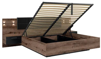 Produktbild von Bett mit Bettkasten 180x200cm Holzoptik und Schwarz