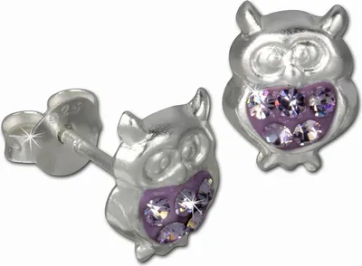 Produktbild von Teenie-Weenie Ohrstecker für Kinder 925 Silber lila Eule Ohrringe SDO8009V