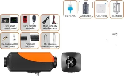 Obrázek produktu pro Dieselový ohřívač vzduchu, tepelný výkon 2 kW, funkce dálkového ovládání, 2KW LCD displej