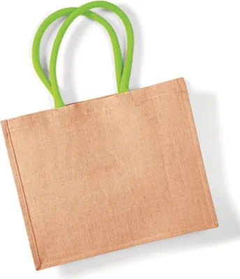 Zdjęcie produktu dla Westford Mill W407 | Classic Jute Shopper 42 x 33 x 19 cm - Kolor: Natural/Lime Green - Rozmiar: Jeden rozmiar