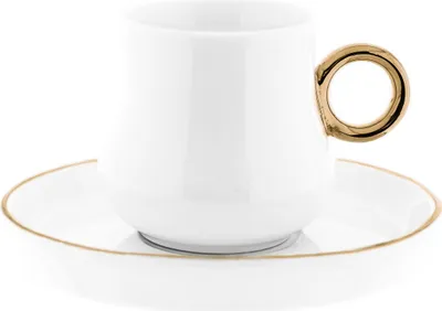 Produktbild von Mulex 12 Teiliger Set Mokkatassen mit Untertasse aus Porzellan Mokkaservice 100 ml Weiß/Gold