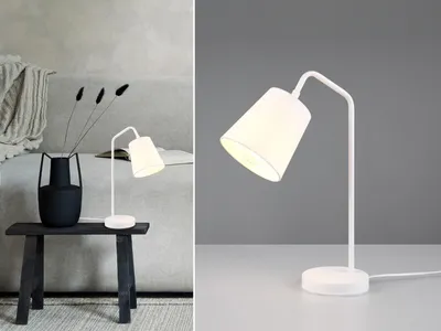 Produktbild von Große LED Tischleuchte mit modernem TEXTIL Lampenschirm Weiß - Spot schwenkbar