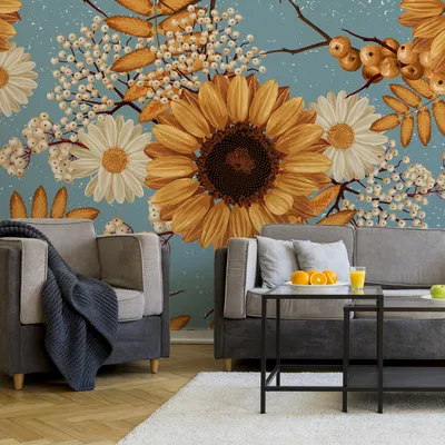 Produktbild von Muralo XXL Selbstklebende FOTOTAPETE SONNENBLUMEN Vogelbeere Blumen 3D Effekt (B) 312 cm x (H) 219 cm Tapete Wandtapete WOHNZIMMER SCHLAFZIMMER 5162