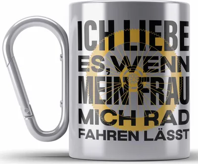 Produktbild von Trendation - Fahrradfahrer Geschenk Edelstahl Tasse Karabiner mit Spruch Rennrad Mountainbike Geschenkidee Radfahrer (Silber)
