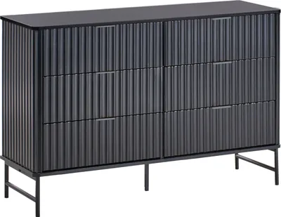 Produktbild von BELIANI Kommode mit 6 Schubladen Schwarz MDF Metallbeine Geriffeltes Design Front Moderne Aufbewahrungseinheit Wohnzimmer Schlafzimmer