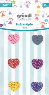 Produktbild von Knöpfe aus Holz in Herzform, farbenfroh sortiert, 6 Stück