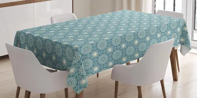 Zdjęcie produktu dla ABAKUHAUS Niebieski obrus Mandala, powtarzalny abstrakcyjny wzór inspirowany orientalnymi motywami kwiatowymi, 140 x 240 cm, kolor kości słoniowej i błękitny