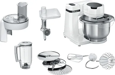 Produktbild von Kchenroboter, Bosch MUMS2EW30 Kchenmaschine, MUM Serie 2, 700 W, 4 Geschwindigkeiten, 3,8 l Kunststoff-Rhrschssel, Zubehr hinzufgen, Wei - Wei