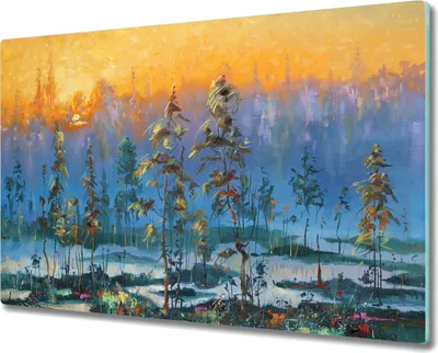 Produktbild von Coloray Hackbrett Kochplattenabdeckung Herdabdeckplatte 80x52 cm Schneidebrett Küchenbrett - Malerei Wald Sonnenuntergang