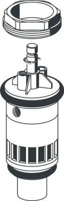 An exploded view diagram of a urinal flush valve cartridge and its components.
