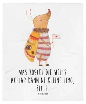 Produktbild von Mr. & Mrs. Panda Plaid Nachtfalter Fähnchen - Weiß - Geschenk, Schlummerdecke, Süß, Kinderdecke, Lustige Sprüche, Spruch Lustig, Küche Deko, Käfer, Fleecedecke, Babydecke