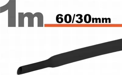 Immagine prodotto di 2 x 1 metro di guaina termorestringente nera 60/30 mm – 2 pezzi da 1 metro – Guaina termorestringente extra large per isolamento e protezione – Adatta per fasci di cavi, applicazioni industriali ed elettriche [11031F]