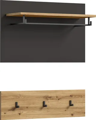 Produktbild von Canu Wandgarderobe 3 Haken 1 Regal Eiche Nachbildung.