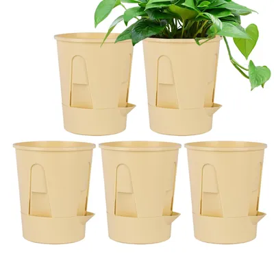 Image de Ensemble de 5 pots de fleurs décoratifs avec soucoupe
