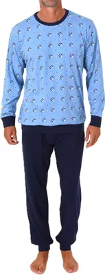 Produktbild von Normann Herren Schlafanzug langarm mit Bündchen Pyjama in zeitlos eleganter Optik ; hellblau , 52