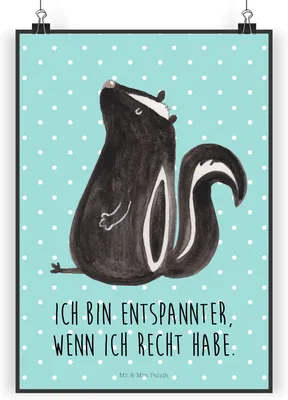 Produktbild von Mr. & Mrs. Panda Bild Stinktier Sitzen DIN A5 - Türkis Pastell - Geschenk, Spruch, Büro, Wandbild, Skunk, Recht, drucke, kunstdruck poster, wanddeko, Wildtier, Deko