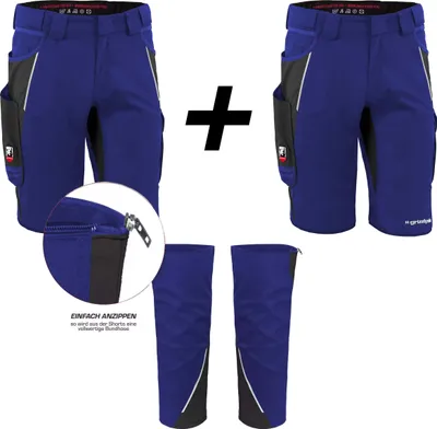 Produktbild von Qualitex kurze Arbeitshose - Moderne kurze Arbeitshose - 2x Herren Shorts IRON + Beinverlängerung - in Farbe: kornblau/schwarz - Herren: 48 - Damen: 42