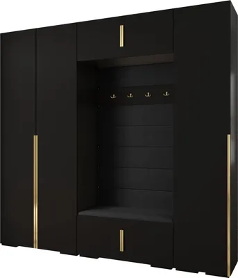 Produktbild von MEBLE KRYSPOL Inova 1 Möbelset Garderobe, 236,7x250x47cm - Schwarz, Manila 18, Gold