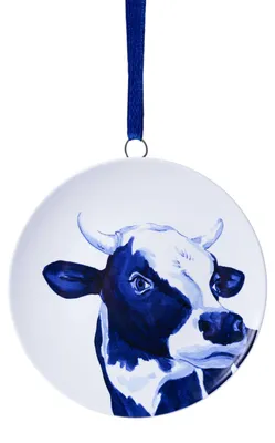 Productafbeelding van Heinen Delfts Blauw – Kerstornament, wandbordje – Koe – Keramiek – 6 cm