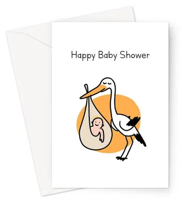 Baby-Dusche-Grußkarte mit Storch, handillustriert, 5x7 Zoll