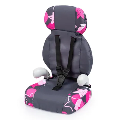 Produktbild von Bayer 67573AA Deluxe Puppenautositz, Puppensitz, Sitz für Puppen mit Gurt, Puppenzubehör, Autositz, grau, pink mit Sternen Muster