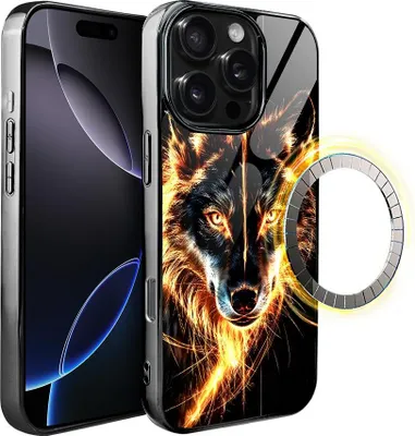Produktbild von iPhone 16 Pro IBIZU Elite Glass Case mit MagSafe, Glasrückseite, Fire Wolf, Black Chrome