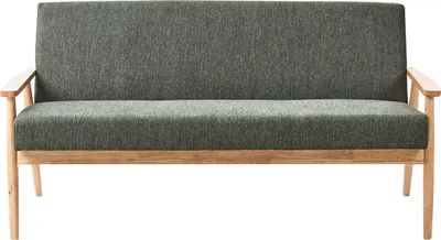 Produktbild von BELIANI 3-Sitzer Sofa Grün u. Hellbraun Stoffbezug Gepolstert mit Holz Armlehnen Retro Stil Wohnzimmersofa Polstersofa Stoffsofa Couch