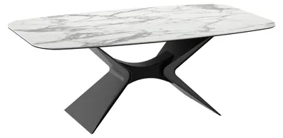 Produktbild von Fester Tisch Atlas, 220x110 cm, Tischplatte aus Keramik auf weißem, glänzendem Marmor, Metallgestell in Anthrazitfarbe – modernes, elegantes Design