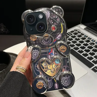 Immagine prodotto di Per iPhone 15 Orso a forma di rilievo placcato TPU Custodia del telefono (argento)
