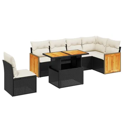 Produktbild von 7-tlg. Garten-Sofagarnitur mit Kissen Schwarz Poly Rattan