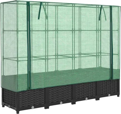 Produktbild von vidaXL Hochbeet mit Gewächshausabdeckung Rattanoptik 160x40x138 cm