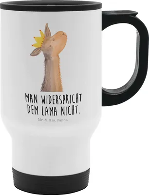 Produktbild von Mr. & Mrs. Panda Thermobecher Lamakopf König - Weiß - Geschenk, Papa, Vorgesetzter, To-Go-Becher, Lama, Kaffeebecher To Go, Abi, thermosbecher, Lamas, Mehrwegbecher