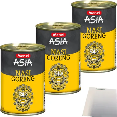 Produktbild von Menzi Nasi Goreng Tafelfertig Würzig-Scharf 3er Pack (3x400g Dose) + usy Block